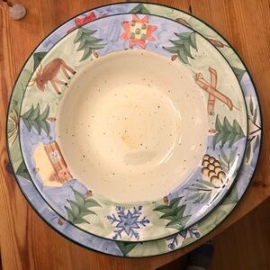 Ceramic Serving plate with matching bowl, rustic pattern
